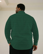 Big & Tall Men's Business Green & Khaki & Black & Red Jacquard Long Sleeve Shirt